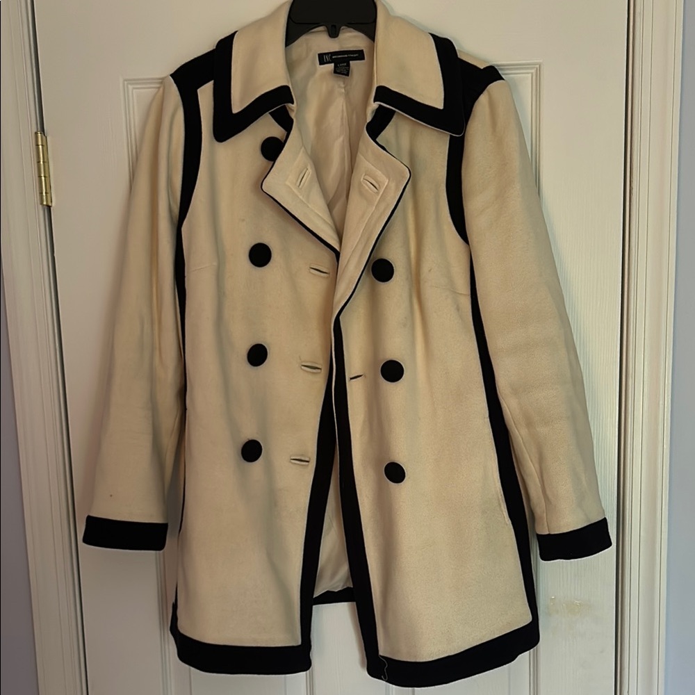 INC International Concepts Cream and Black Pea Coat